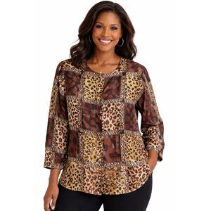 Martiniqué Women’s Blouse Leopard Print Sheer Button Front Long Sleeve Size 10